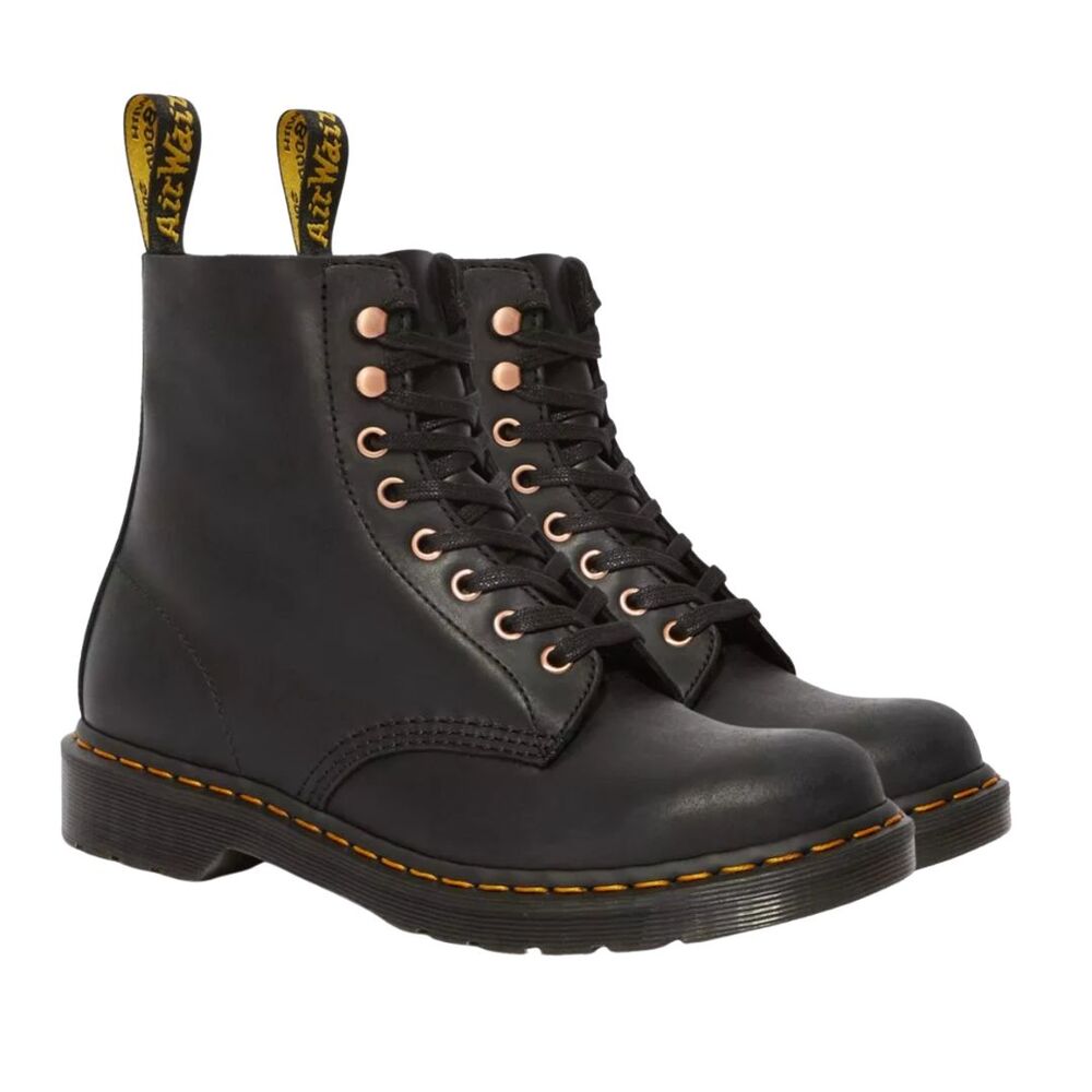 Dr. Martens 1460 Pascal Soap Stone Black Boots W7 M6 Rose-Gold Eyelets RARE
